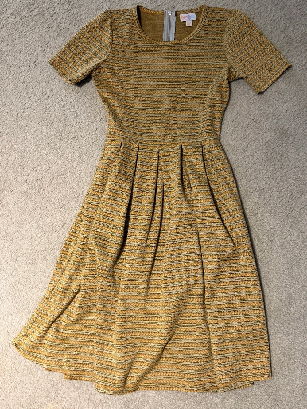 LuLaRoe Mustard Yellow Striped Fit-and-Flare Midi Dress